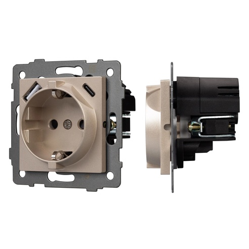 Механизм розетки с USB зарядкой SCT-MUAC-PL-GD-V (250V, 16A) (Arlight, -)