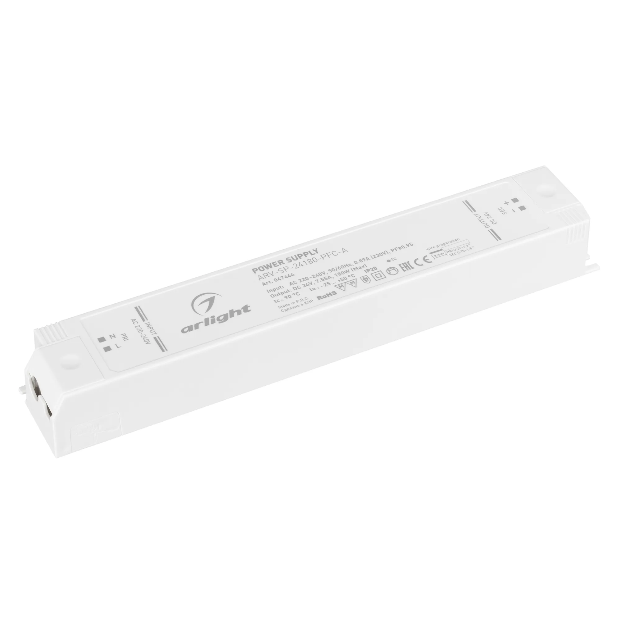 Блок питания ARV-SP-24180-PFC-A (24V, 7.5A, 180W) (Arlight, IP20 Пластик, 5 лет) - изображение товара