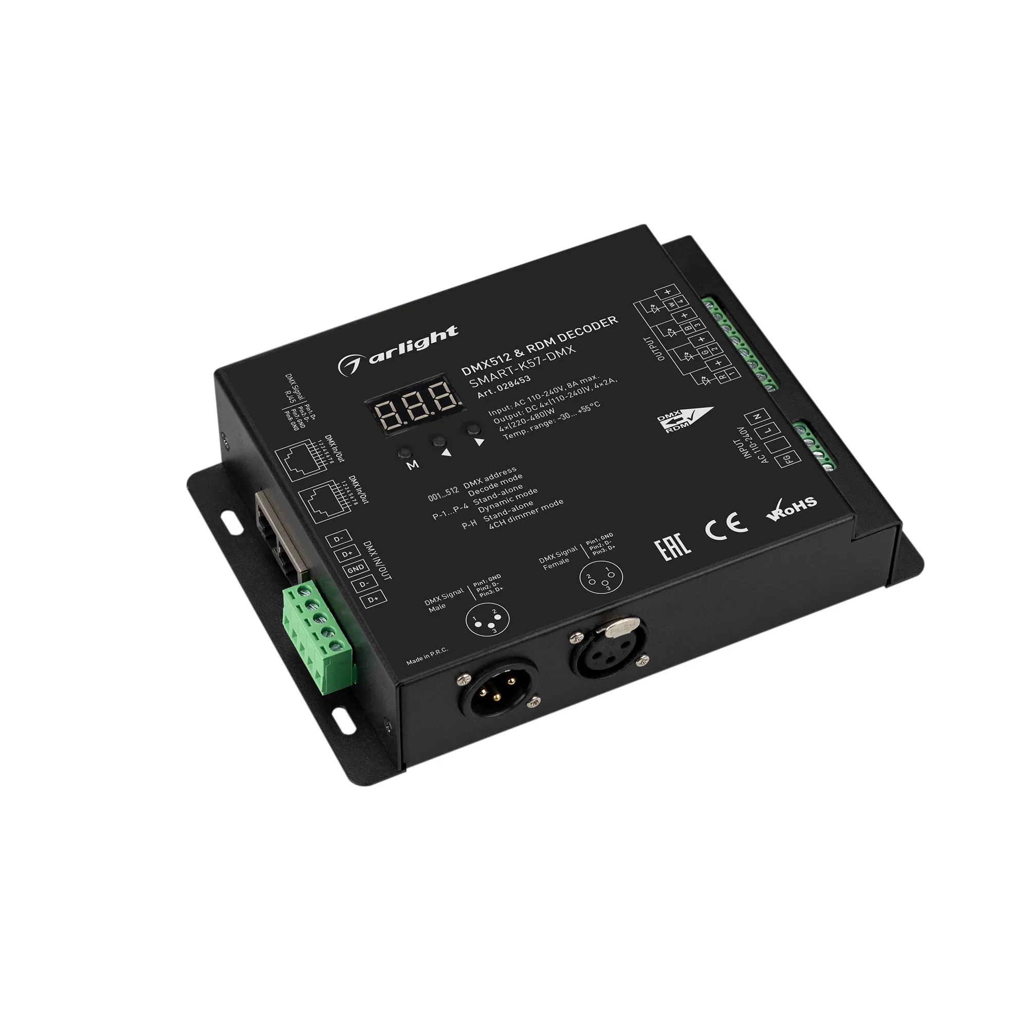 Декодер SMART-K57-DMX (230V, 4x2A, XLR3) (Arlight, IP20 Металл, 5 лет) - изображение товара
