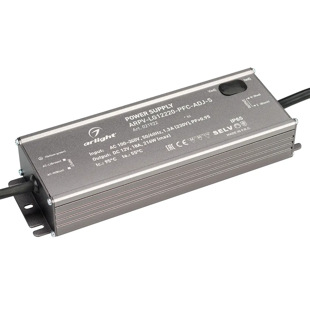 Блок питания ARPV-LG12220-PFC-ADJ-S (12V, 18.0A, 216W) (Arlight, IP65 Металл, 5 лет) - изображение товара