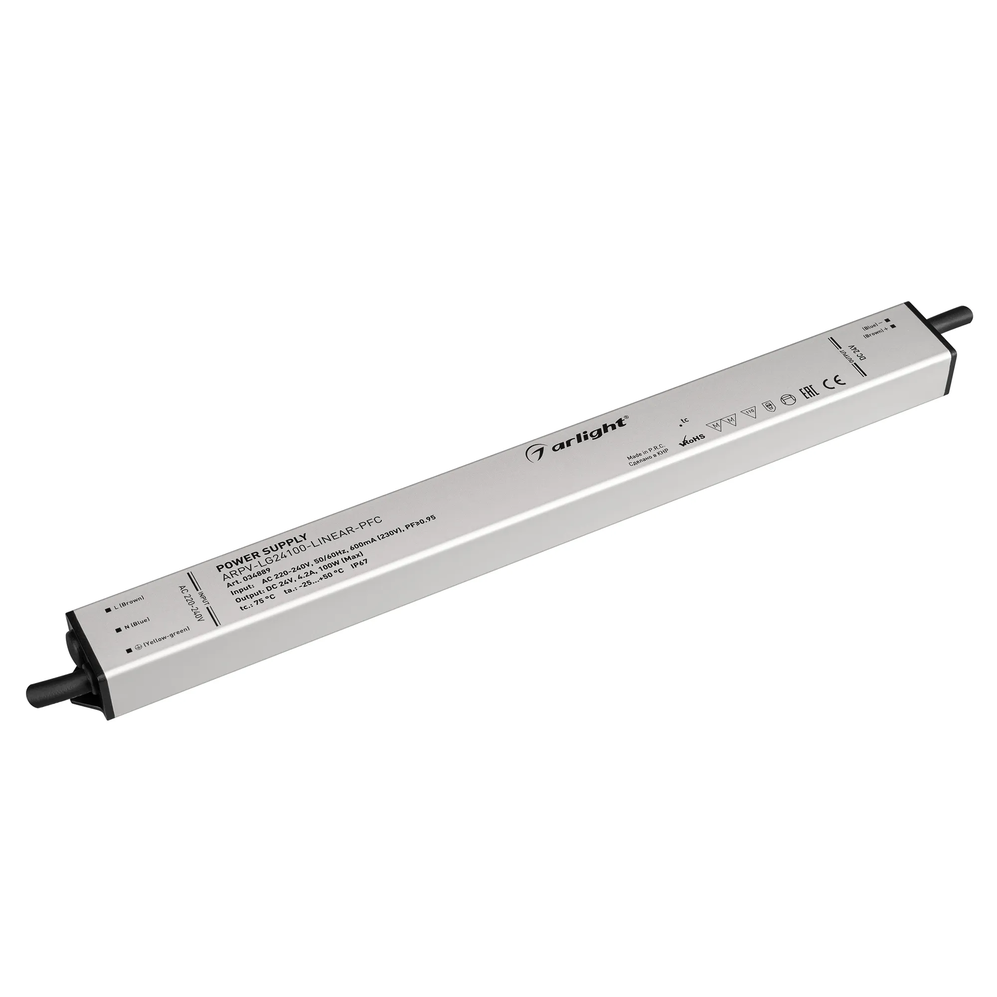 Блок питания ARPV-LG24100-LINEAR-PFC (24V, 4.2A, 100W) (Arlight, IP67 Металл, 5 лет) - изображение товара